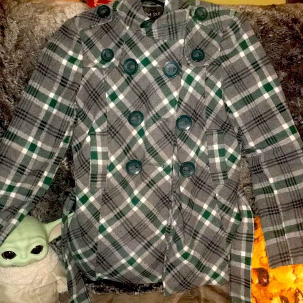 Women’s Double Breasted Plaid jacket Grey & forest